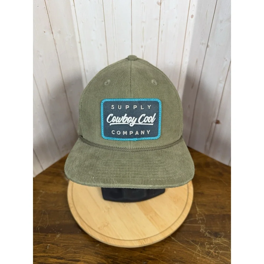 Cowboy Cool Supply Co Green‎ With Logo Patch Corduroy Snapback Trucker Hat